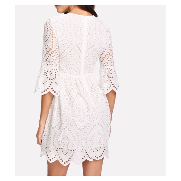 White 3/4 Sleeve Eyelet Lace Dress - Picture 5 of 7